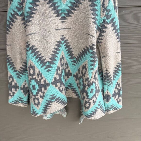 renee c sweater Open Aztec Bohemian Size Medium Wool & Mohair Gray Teal - Picture 5 of 5